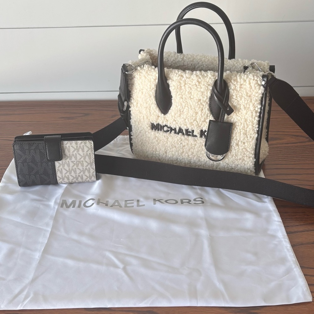 Michael Kors Black and Cream Satchel with Wallet